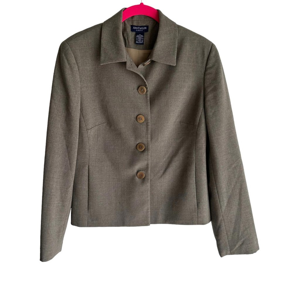 ANN TAYLOR Wool Blend Taupe 5-Button Short Length Ladies Career Blazer, 8P